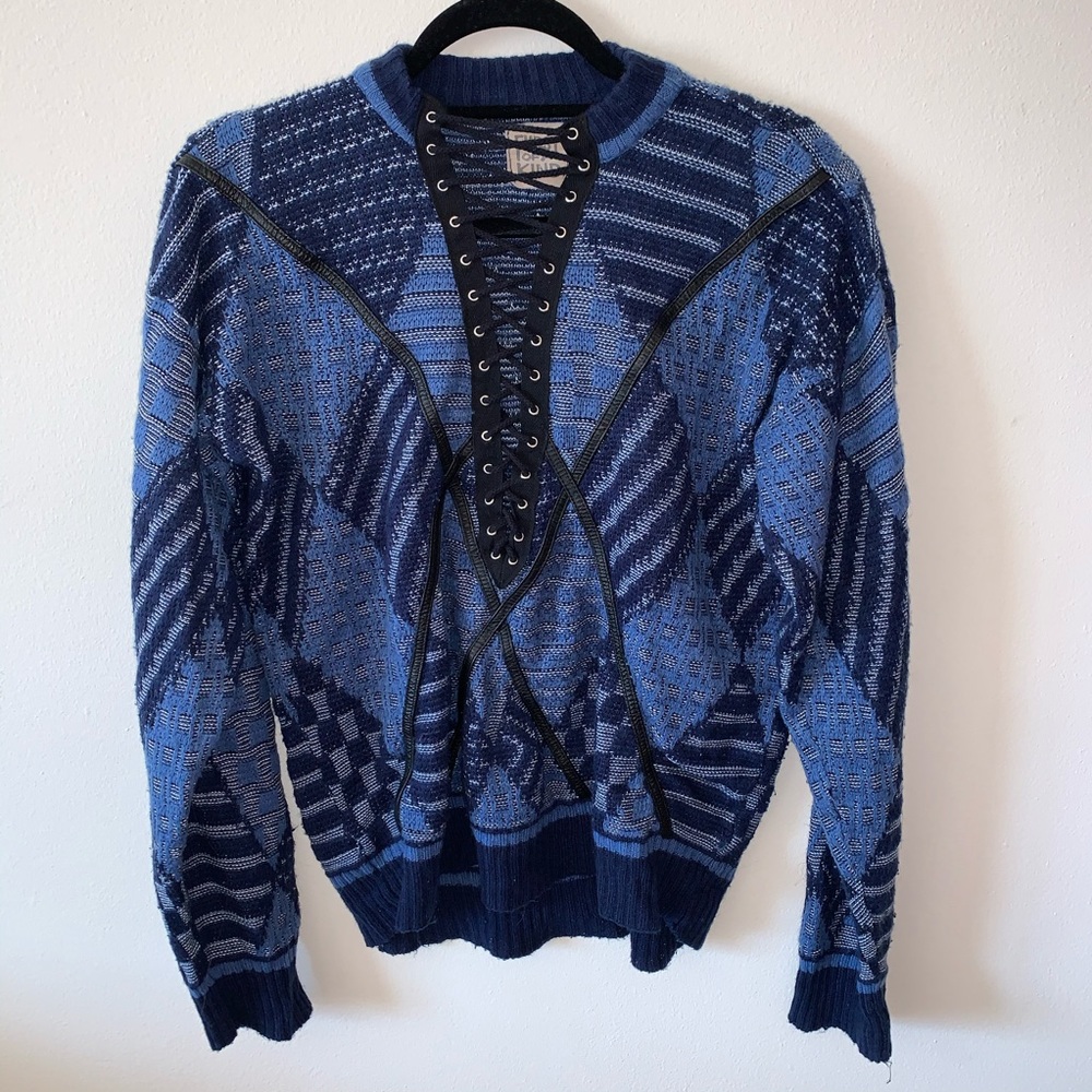 First of a Kind Lace Up Sweater